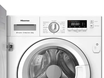 Produktbild von Hisense WD3M841BWIES, Frontlader, Integriert, Weiß, Links, Weiß, Tasten, Drehregler