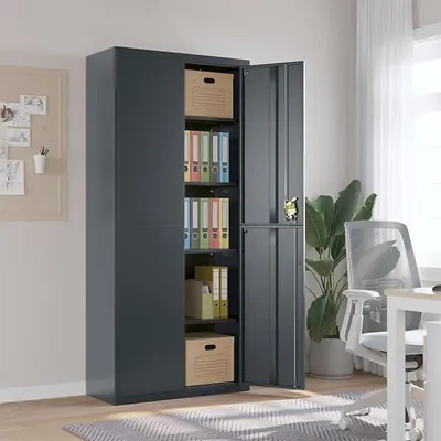 Productafbeelding van Archiefkasten, afsluitbare metalen kast, 90 x 40 x 200 cm, gereedschapskast, kantoorkast, afsluitbaar, antraciet, stalen kast, multifunctionele kast, metalen