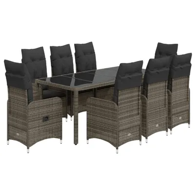 Produktbild von 9-tlg. Garten-Bistro-Set mit Kissen Grau Poly Rattan