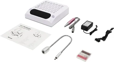 Immagine prodotto di Aspiratore per polvere di unghie - Apparecchio da tavolo con luce LED - 80 W, 12 V CC - 4300 giri/min - Professionale per studio e salone - Bianco