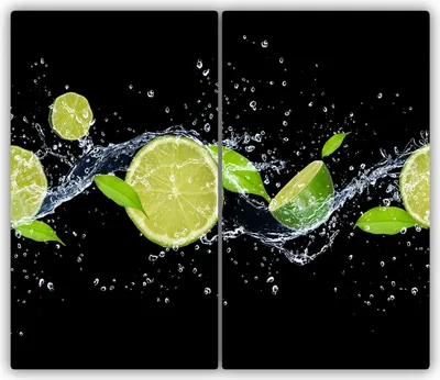 Produktbild von Tulup Glas-Herdabdeckplatte - 2x30x52cm - Glaskeramikkochfeld-Abdeckung Spritzschutz Zweiteilig Limetten und Wasser