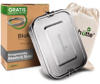 Bento-Box 1200 ml aus Edelstahl, leckdicht, 3 Fächer, silber