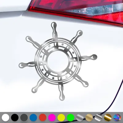 Produktbild von PantherPixel Steuerrad Aufkleber Meer Nordsee Ostsee Schiff Sticker Auto Geschenkidee Farbe Chrom-Silber