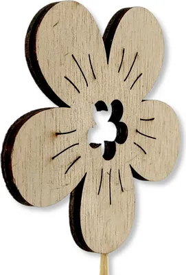 Produktbild von Holz Blumen-Stecker Blüte natur 7 x 36cm Dekostecker Blumenstab Blumenstab Holzstecker