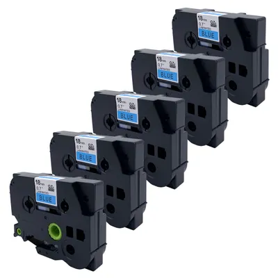 Produktbild von DULA Etikettenband - Kompatibel mit Brother P-Touch Tze-541 - 5 Stück - Schwarz auf blau - 18mm x 8m