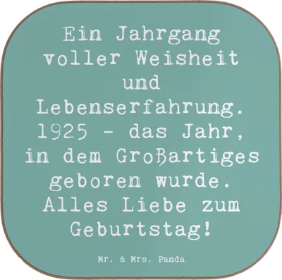 Produktbild von Mr. & Mrs. Panda Holzuntersetzer Spruch 1925 Geburtstag - Meeresbrise - Geschenk, Untersetzer Gläser, Coaster, Tassen, Geburtstagsgeschenk, für, Tassenuntersetzer, Alter