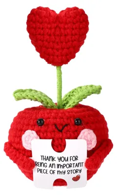 Handgehäkelter Apfel mit Herz, Motivationsgeschenk, 11x8x8 cm, rot