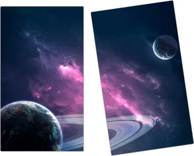 Produktbild von Spritzschutz Herdabdeckplatte Schneidebrett aus Glas Planeten und Wolken 2-Teilig (60x52cm)
