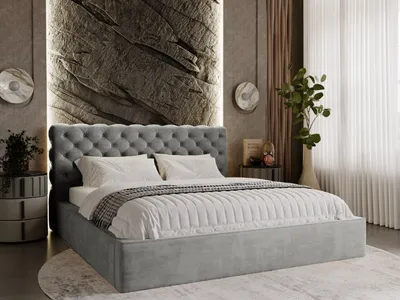 Obrázek produktu pro Čalouněná postel GrainGold Apollo 180x200 cm - Postel 180x200, Čalouněná postel s roštem - Manželská postel s roštem - Tmavě šedá (Magic Velvet 2217)