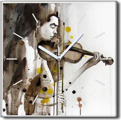 Produktbild von Coloray Uhr auf Leinwand 30x30 cm Wand Uhr Dekoration Wohnzimmer Segeltuch weiße Zeiger -Porträt einer Violine