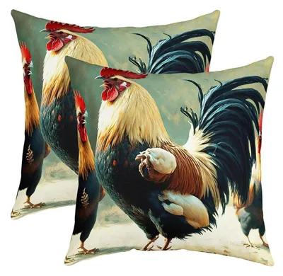 Zdjęcie produktu dla Poszewki na poduszki 40x40 cm, zestaw 2 sztuki, motyw: wiejski dom, ogród, zwierzęta, dla dzieci, wykonane z poliestru, można prać w pralce