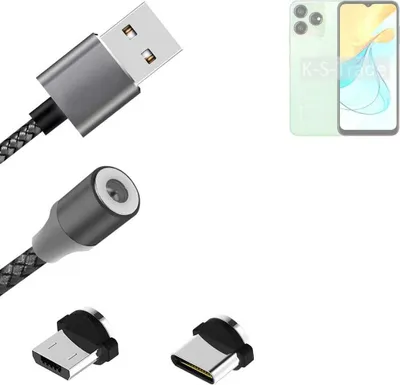 Produktbild von K-S-Trade Hochwertiges Magnet-Lade-kabel Sync-Kabel Daten-Kabel kompatibel mit ZTE Axon 50 Lite mit USB-Typ-C-Anschluss und Micro-USB-Anschluss 2A bis