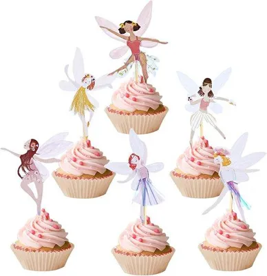 Productafbeelding van 24 Stuks Feeën Cupcake Toppers Set - Versieringen voor Verjaardagstaart & Feest