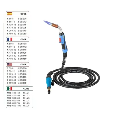 Obrázok produktu pre Zvárací horák MIG, výkon 250 A, dĺžka kábla 46 m, 2,5 mm, 4,6 m