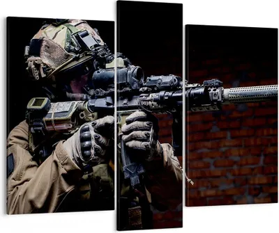 Produktbild von Bild auf Leinwand - Leinwandbild - Soldat Gewehr - 95x80cm - Wand Bild - Wanddeko - Wandbilder - Leinwanddruck - Bilder - Kunstdruck - Wanddekoration - Leinwand bilder - Wandkunst - CB95x80-3785