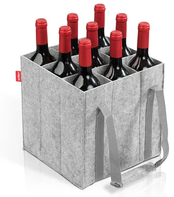 Produktbild von 9er Flaschentasche Filz – Flaschenträger für bis zu 9 Flaschen – Geräuschlos dank Filz-Innenwänden – Stabil & formfest bis 14kg – Mit Trennwänden für Ordnung & Sicherheit – Reißfeste Trageriemen