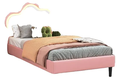 Produktbild von Polsterbett, LED-Beleuchtung, USB-Ladeanschlüsse, B--rosa 90×200cm