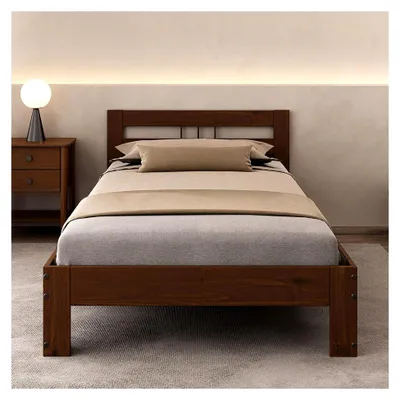 Produktbild von Massivholzbett Theo Jugendbett Bettgestell Einzelbett mit Kopfteil Kiefer massiv 100 x 200 cm kastanienfarben lackiert