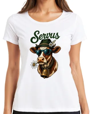 Produktbild von Servus Kuh Edelweiss Sonnenbrille Bayern Trachtenshirt Lederhose Damen T-Shirt, Weiß, XXL