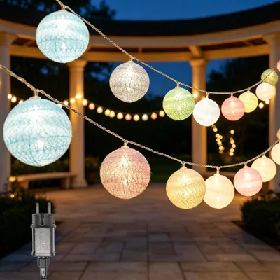 Lichterkette mit Stecker, 3,8 m, 20 LEDs, Lampions, bunt