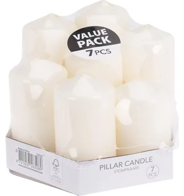 Produktbild von KERZENSET 7-fach sortiert Pillar Candle Stompkaars  Weiß | 1