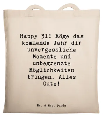 Produktbild von Mr. & Mrs. Panda Jutebeutel Spruch 31. Geburtstag - Transparent - Geschenk, Tote Bag, Abenteuer, Geburtstagsgeschenk, Tasche, Laptoptasche, Schultasche, Feiern, Alter