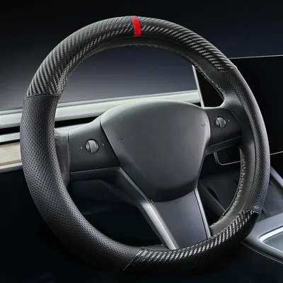 Produktbild von Lenkradabdeckung Carbonfaser Leder für Tesla Model 3 / Model Y Schwarz