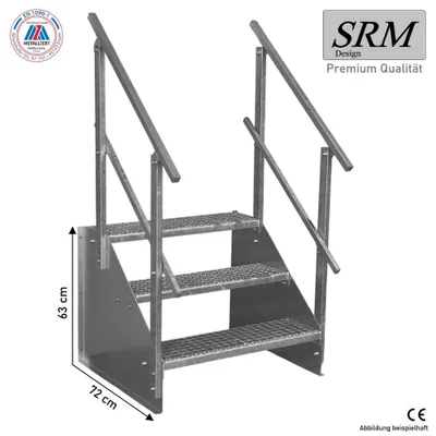 Immagine prodotto di scala autoportante in acciaio a 3 gradini larghezza 70 cm altezza 63 cm ringhiera zincata su entrambi i lati