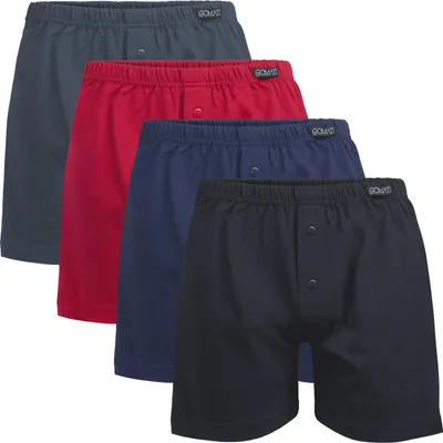 Produktbild von Gomati Herren Jersey Boxershorts (4 Stück) Stretch Unterhose aus Baumwolle - Schwarz-Navy-Anthra-Rot S/4