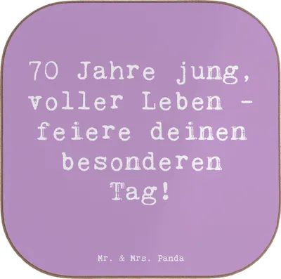 Produktbild von Mr. & Mrs. Panda Untersetzer für Gläser Spruch 70. Geburtstag Feier - Lavendeltraum - Geschenk, Getränkeuntersetzer, gläseruntersetzer, besonderer Tag, festlicher Anlass