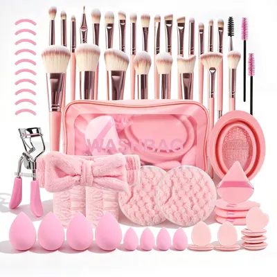 Immagine prodotto di Set di pennelli da trucco da 65 pezzi, con custodia e spugne, ideale per il viaggio, accessori per il trucco