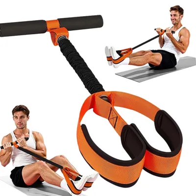 Produktbild von Widerstandsband mit Fußschlaufe 75lbs, Bauchtrainer & Ganzkörper Fitnessband mit Griffen, Bauchmuskel Trainer für Zuhause, Pilates, Yoga & Reha