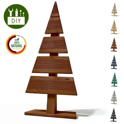 Immagine prodotto di Floranica Albero di Natale DIY in legno 60x27cm Marrone Decorazione natalizia per interni ed esterni albero in legno di larice da personalizzare