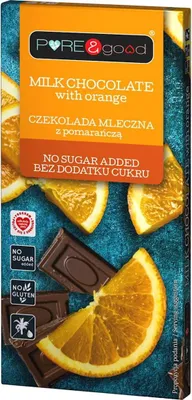 CZEKOLADA MLECZNA Z POMARAŃCZĄ BEZ DODATKU CUKRU BEZGLUTENOWA 75 g - PURE&GOOD