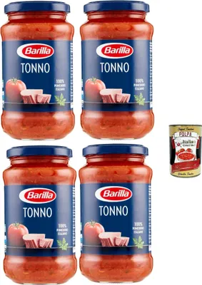 Produktbild von Barilla Tonno Tomatensauce mit Thunfisch und Olivenöl, 4 x 400g, + Italian Gourmet polpa 400g