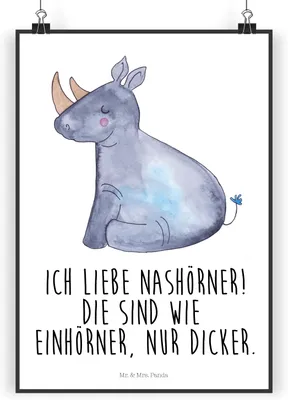 Produktbild von Mr. & Mrs. Panda Bild Einhorn Nashorn DIN A5 - Weiß - Geschenk, wanddeko, Unicorn, Plakat, Deko, drucke, Zoo, kunstdruck poster, Lustig, Nashörner, Regenbogen