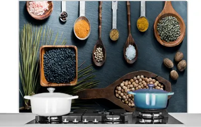 Produktbild von KitchenYeah®  Spritzschutz Küche - Küchenrückwand - Wandschutz für Herd und Spüle - Kräuter - Löffel - Gewürze - Küche 120x80 - Alu-Dibond (Alternative zum Spritzschutz aus Glas) - Hitzebeständig - He