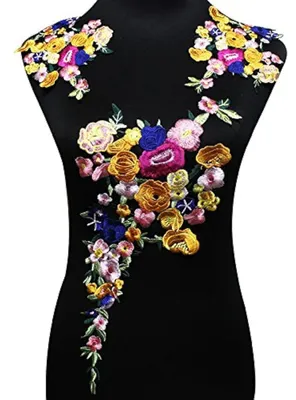 Stickerei Blumen Spitze Patch, 3 Stück, 19,5 x 44 cm, Polyester