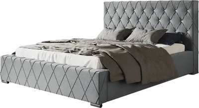 Produktbild von Polsterbett Berlin mit Kopfteil, 120x200 cm, Doppelbett mit Bettkasten und Lattenrost aus Metal, Velourstoff, Farbe: Grau