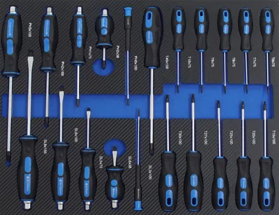 Produktbild von Profi Werkstattwagen Einlage blau Schraubendreher 21 tlg. Sortiment Schaum 520x400mm