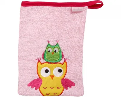 Image de Playshoes Gant de toilette en éponge Hibou, en rose