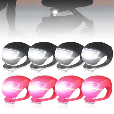 Produktbild von Behogan 8 Stück Kinderwagenlicht, 3 Leuchtfunktionen, Kinderwagen licht Wasserdichte, Kinderwagen Licht LED mit Heller LED, Silikonleuchten LED Kinderwagen, Kinderwagen Licht Batteriebetrieben