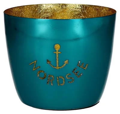 Produktbild von Gift Company Madras Windlicht M Nordsee türkis/gold 8,5cm
