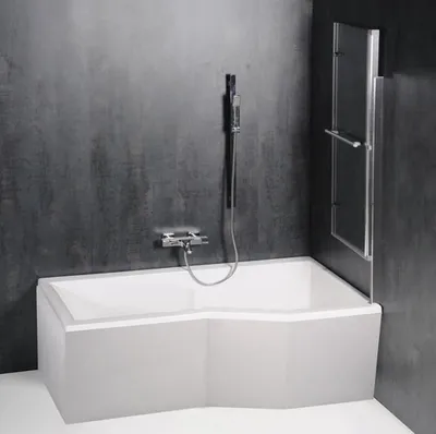 Produktbild von Raumsparwanne Versys 170x85/70cm mit Styroporträger und Duschkabine, links
