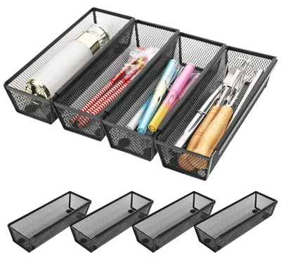Besteckschubladen-Organizer-Set, 4-teilig, erweiterbar, schwarz