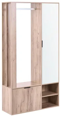 Obrázok produktu pre BELIANI Skriňa svetlohnedá z drevotriesky 100 x 35 x 190 cm vešiak na kabáty, botník, úložný priestor, predsieň, zrkadlové dvierka, moderný