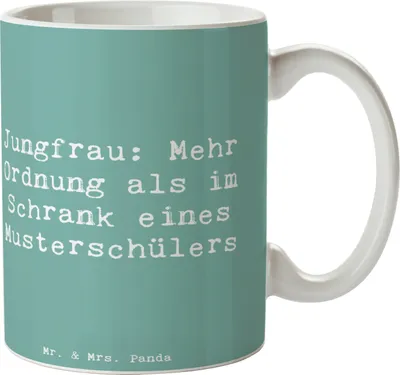 Produktbild von Mr. & Mrs. Panda Keramiktasse Spruch Jungfrau Ordnung - Meeresbrise - Geschenk, Tasse, Tierkreiszeichen, Kaffeetasse, Geschenke Sternzeichen, Teetasse, Pott, schöne
