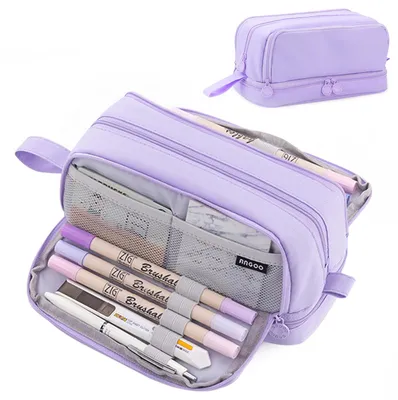 Image de Grande trousse à crayons à 4 compartiments, pour filles et adolescentes, résistante, pour l'école et le bureau