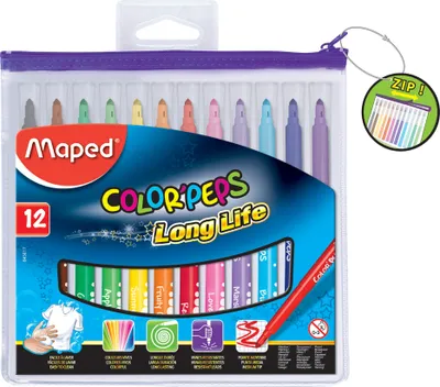 Image de Maped Feutre de coloriage COLOR'PEPS Long Life Pochette zippée de 12 pièces