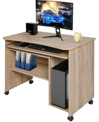 Immagine prodotto di Scrivania con Ripiano Estraibile 93x48x76 cm con Ruote in MDF Quercia